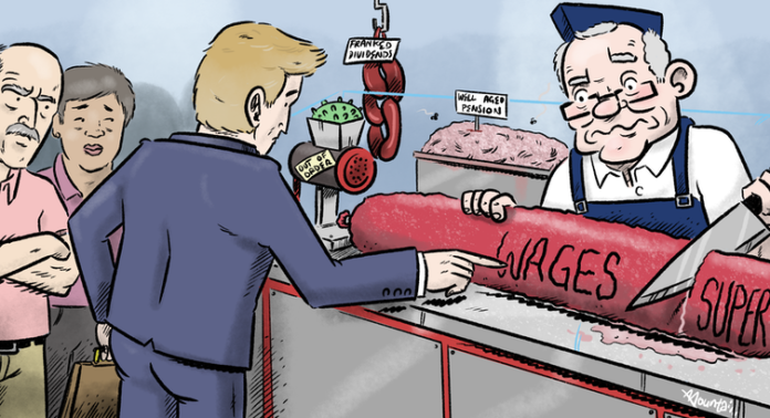 Wages caricature by Wes Mountain in The Conversation