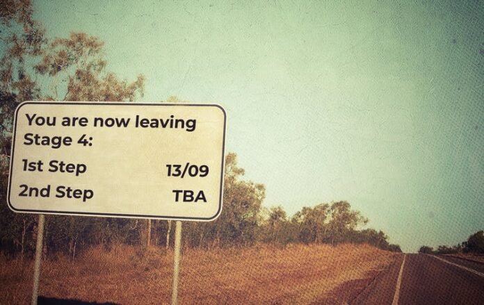 Road sign COVID-19 restriction in Victoria | Shutterstock | The Conversation