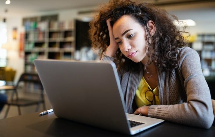 woman, laptop, study, work
